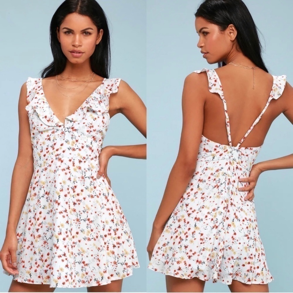 Lulus By the Bouq Floral Ruffle Mini Dress